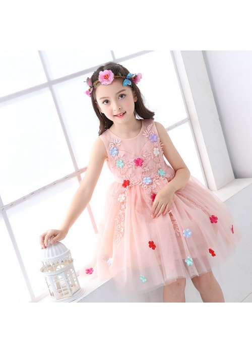 Little Big Girls Summer Embroidered Flower Dress Girl Birthday Party Princess Dress for Wedding